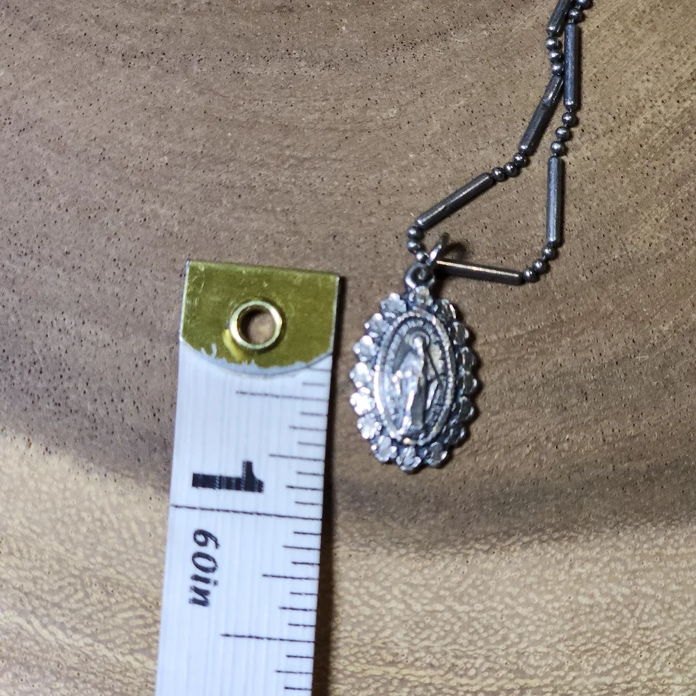 Vtg 925 Italy Silver Pendant Necklace St Mary Conceived Without Sin Pray For Us